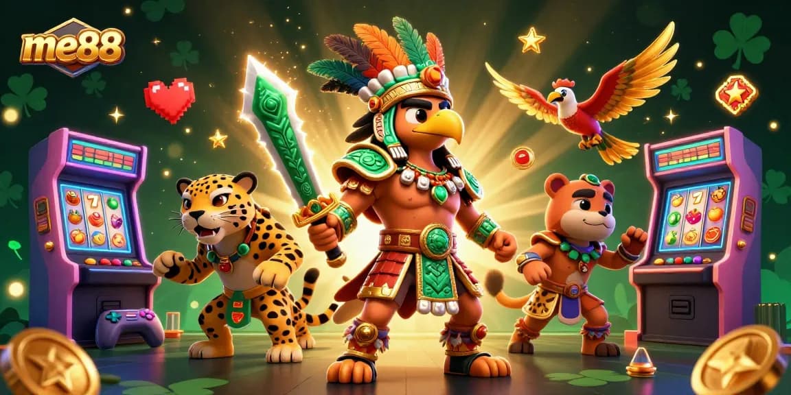 Experience the thrill of me88 with vibrant gambling elements in a rich 3D digital illustration.