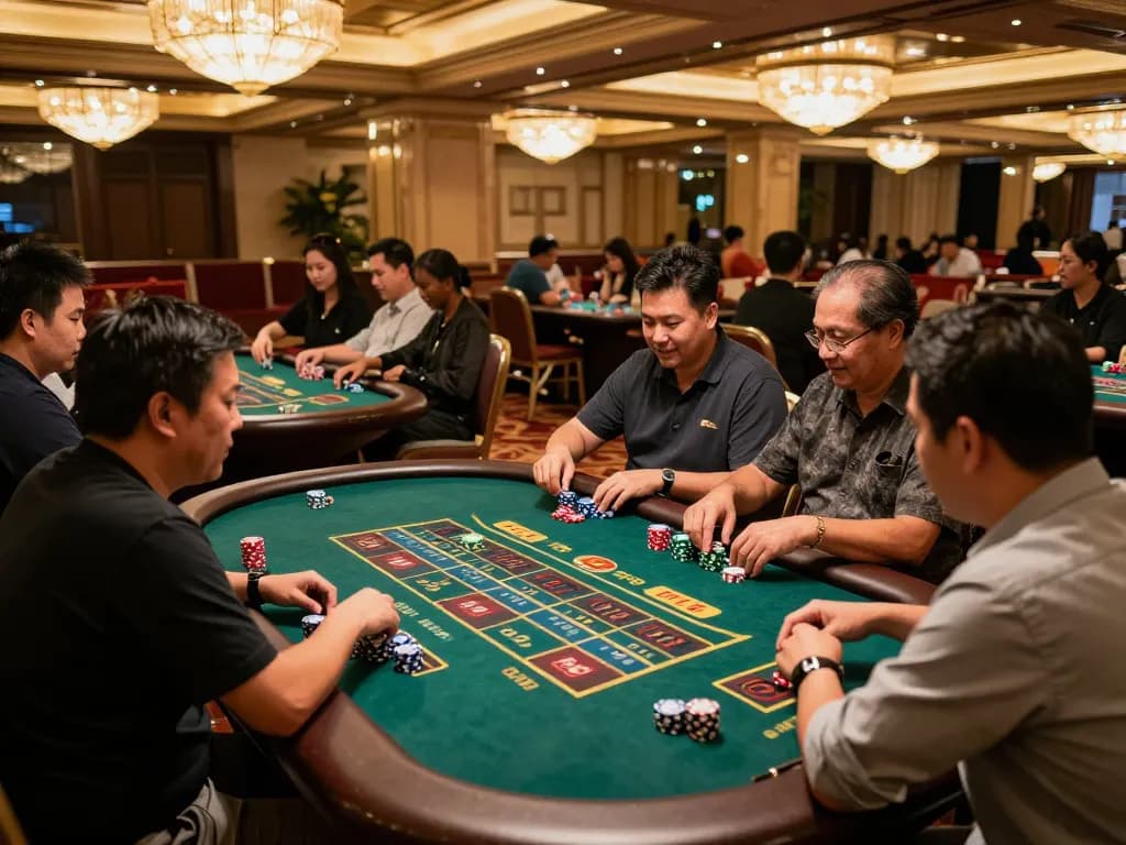 Togel Singapore game in a luxurious casino venue with engaged players and dynamic lighting