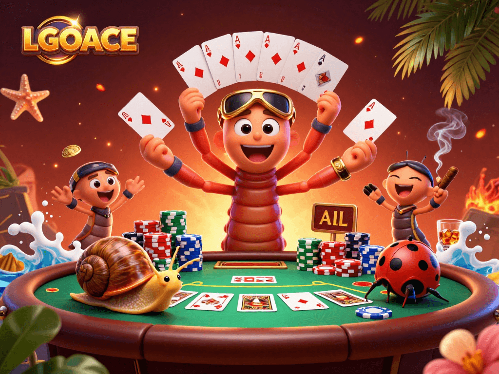 LGOACE showcases a lively casino scene with a dealer and high-roller, perfect for poker enthusiasts.