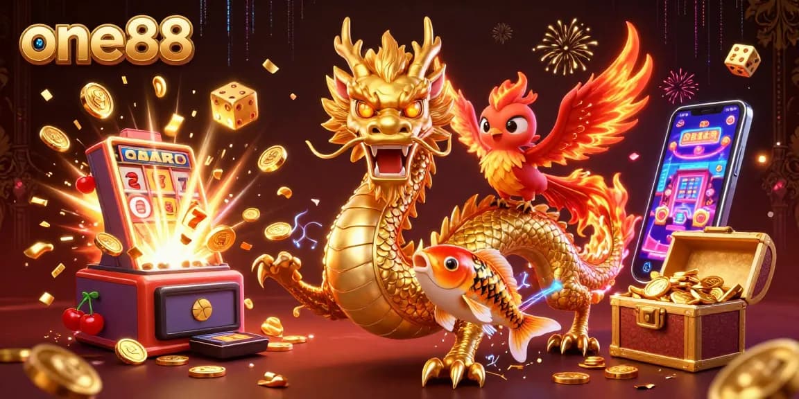 one88 brings excitement with a golden dragon, vibrant coins, and thrilling slot elements in action