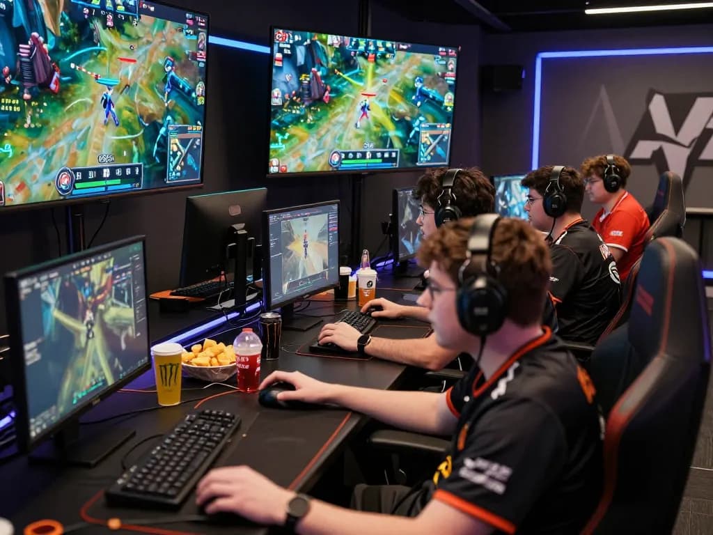 Engaged gamers at ligasedayu esports event, competing for prizes and glory in an exciting tournament atmosphere.