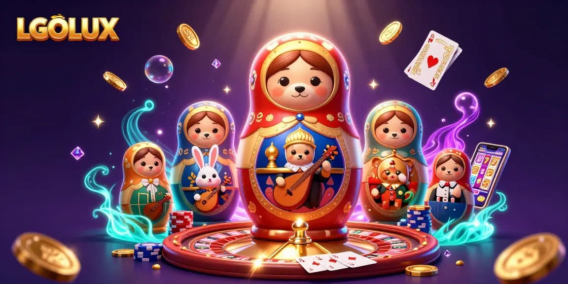 Engage in thrilling gameplay at LGOLUX, featuring dynamic casino-themed characters and vibrant elements.