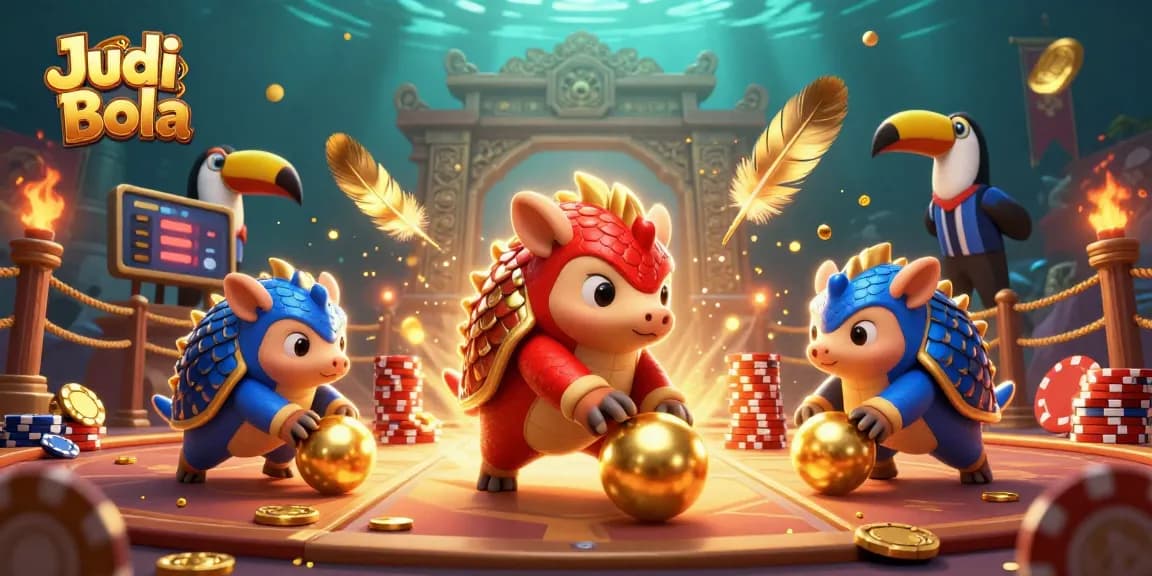 Engage in thrilling Judi Bola action with colorful pangolins in an energetic betting scene.