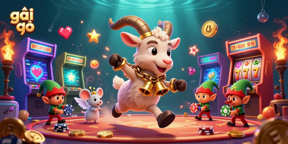 Experience the thrill of gái gọi as the Krampus goat manages a whimsical casino amidst playful chaos.