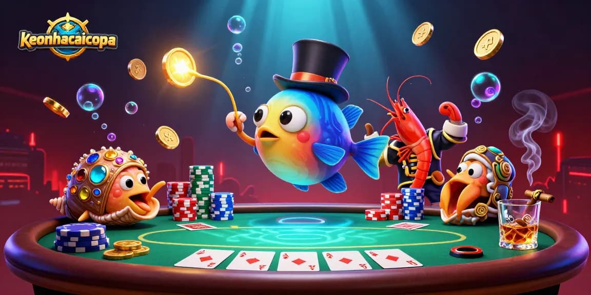 Engage with keonhacaicopa in this vibrant 3D scene showcasing thrilling casino action and golden treasures.