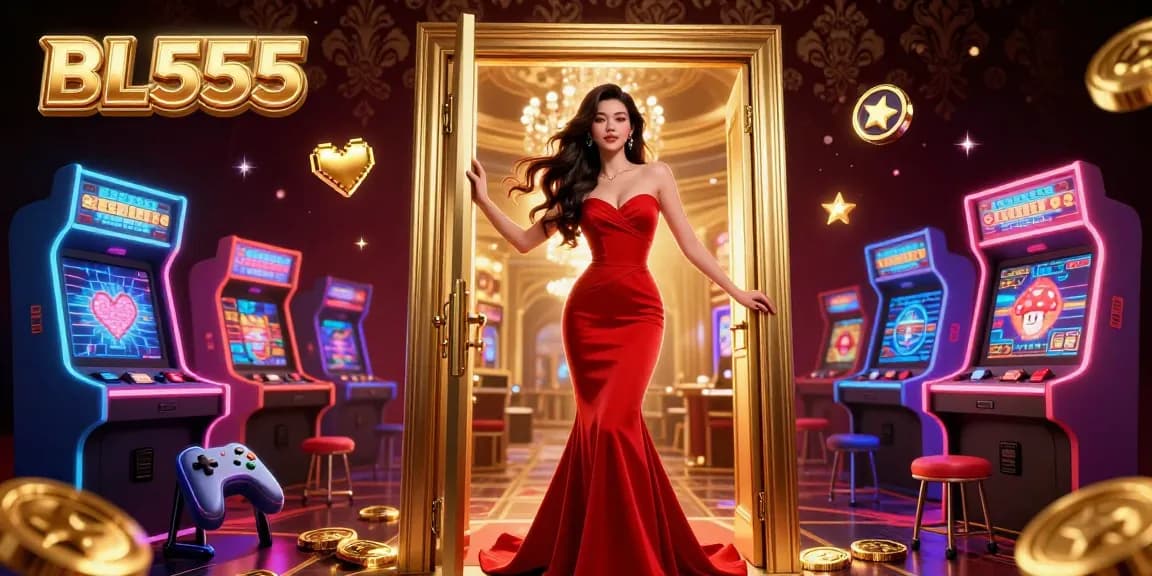 Experience BL555 in a dynamic VIP casino scene with luxurious arcade elements and gaming excitement.