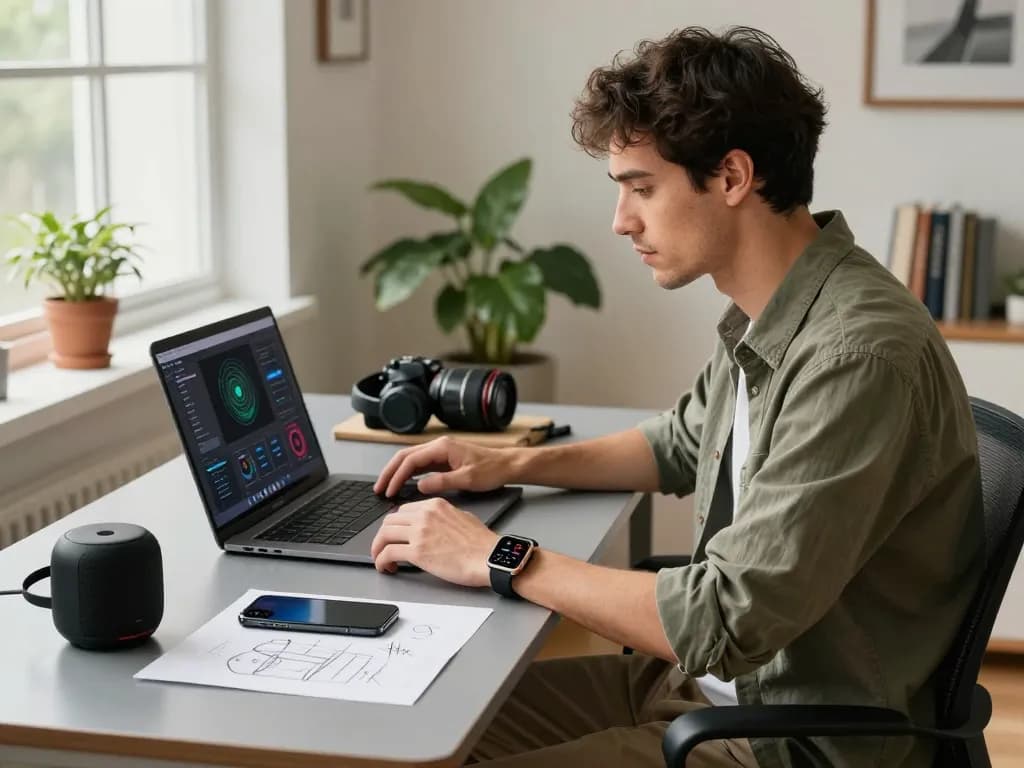 Best tech gadgets for men showcased in a stylish home workspace with modern technology and inspiring decor.