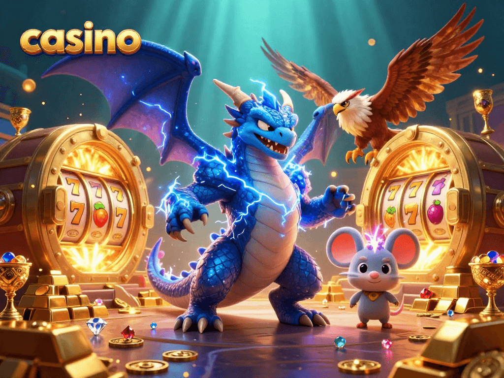 Experience thrilling moments and winning strategies at the vibrant casino scene with dynamic characters and treasures.