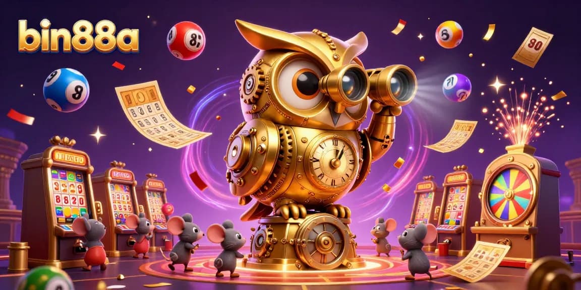 Experience thrilling slot adventures with bin88a's vibrant casino scene featuring a golden owl, colorful elements, and engaging gameplay.