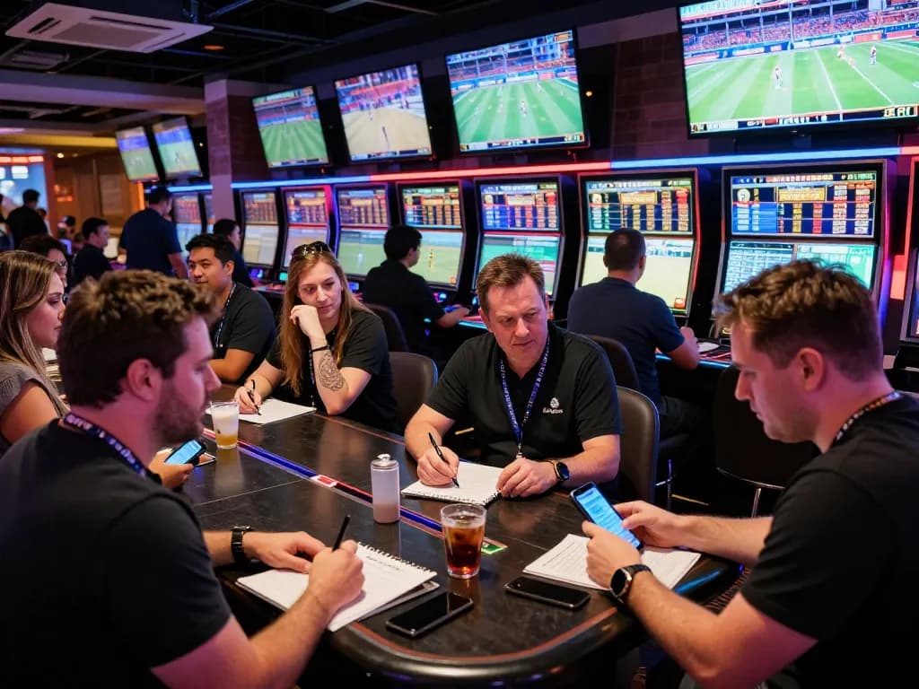 LGO GOAL sports betting excitement with bettors engaging in strategic wagering at a vibrant casino