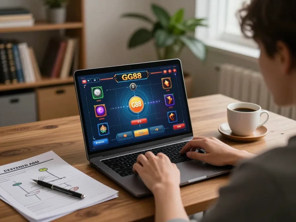 Experience the thrill of online gambling with link gg88 on a laptop while enjoying a cozy home atmosphere.
