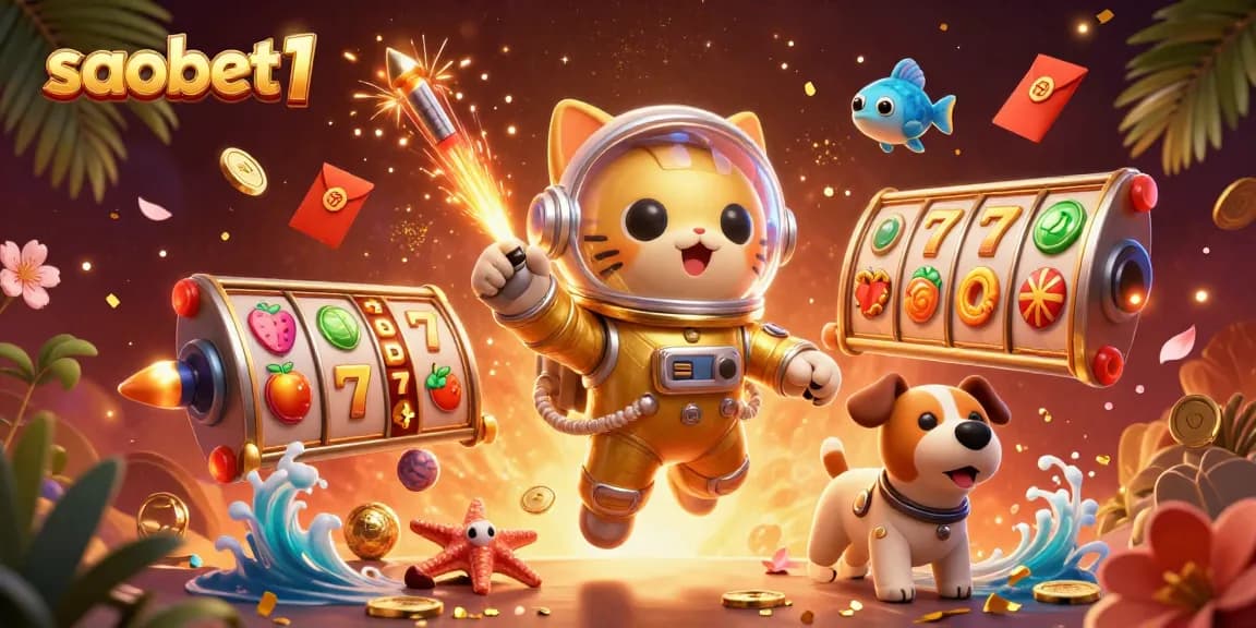 Engage in slots at saobet1 with a mesmerizing 3D illustration showcasing fun gaming elements.