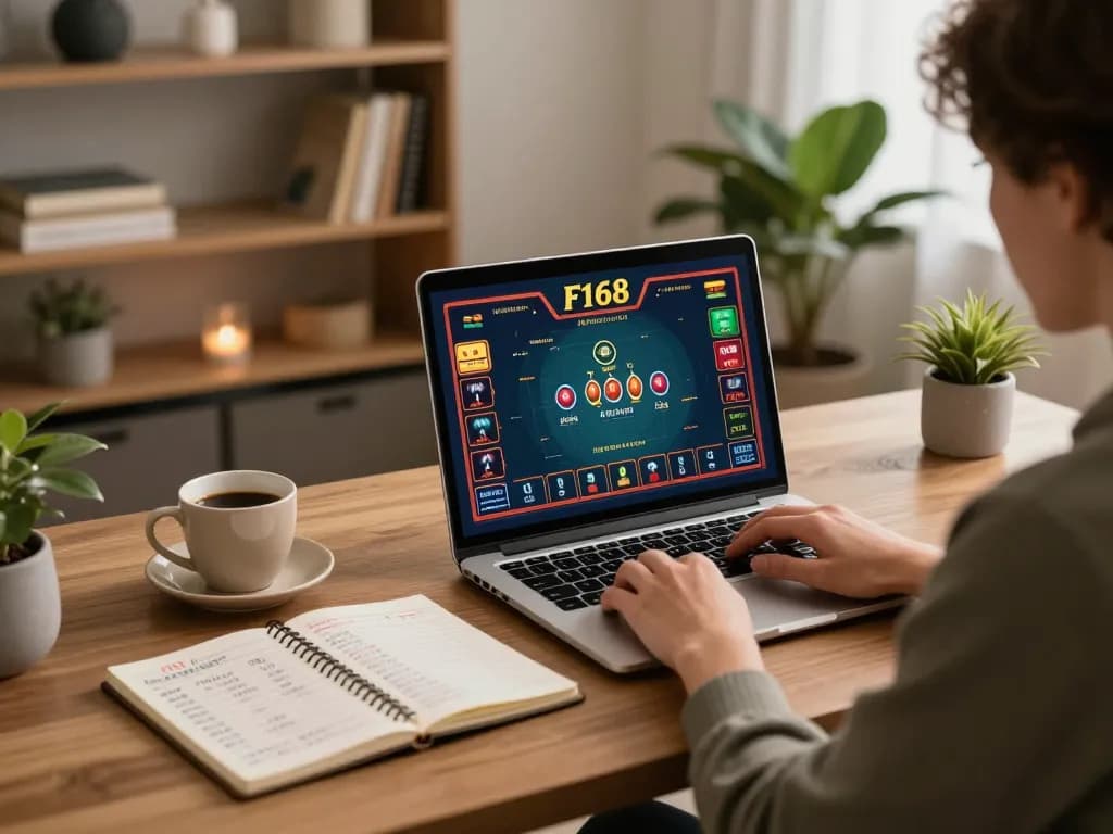Player strategizing their online betting at F168 in a cozy home office.