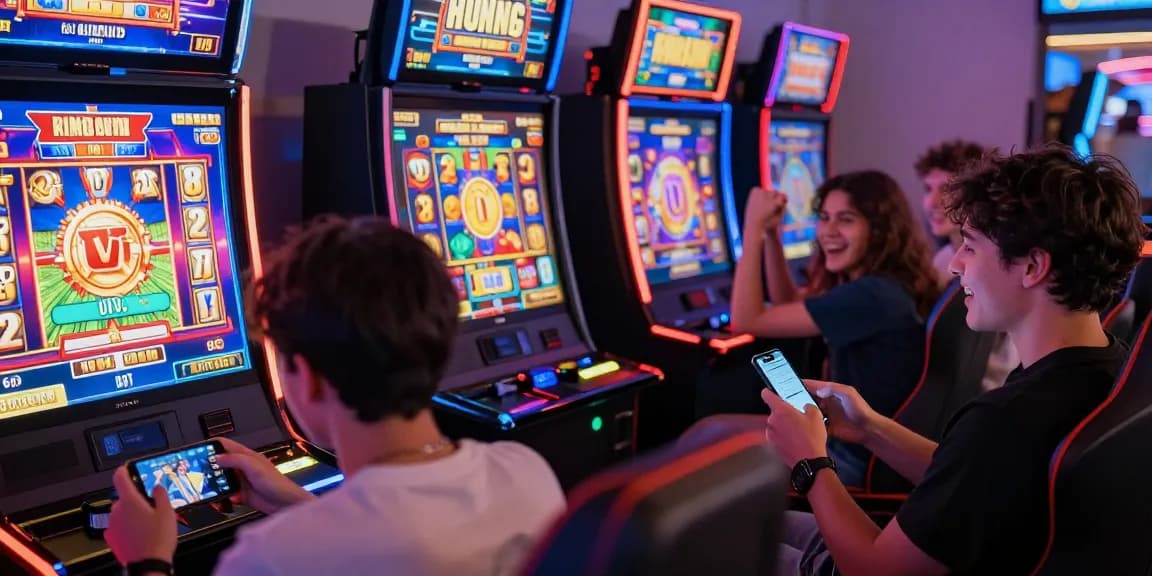 Players enjoying slot games with deposit tanpa minimal at vibrant gaming venue.