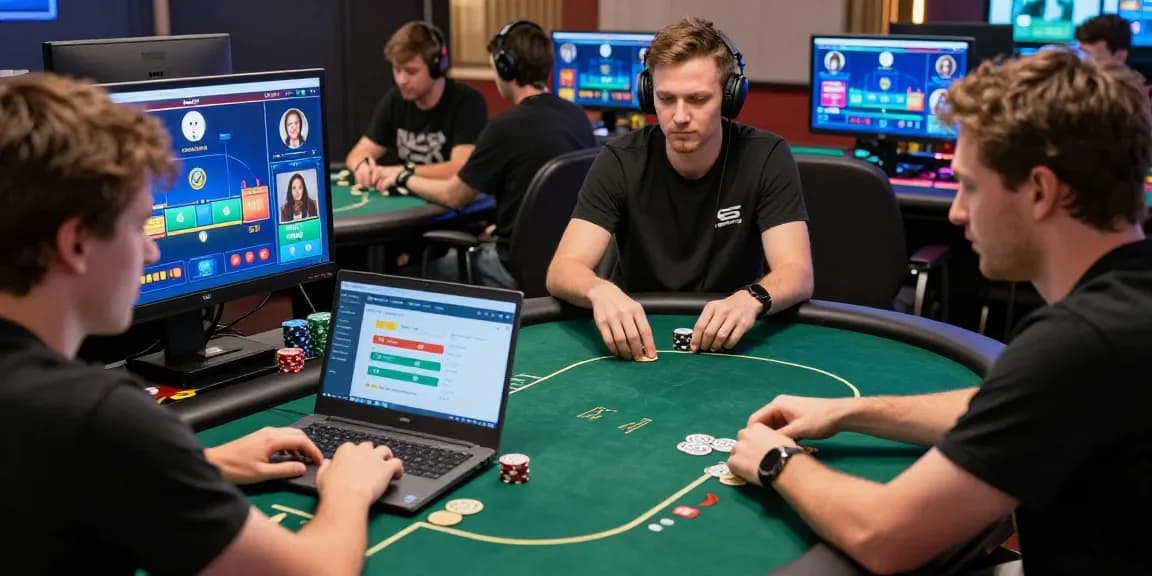 Engaged players enjoying Daftar Domino8 in a vibrant online poker room