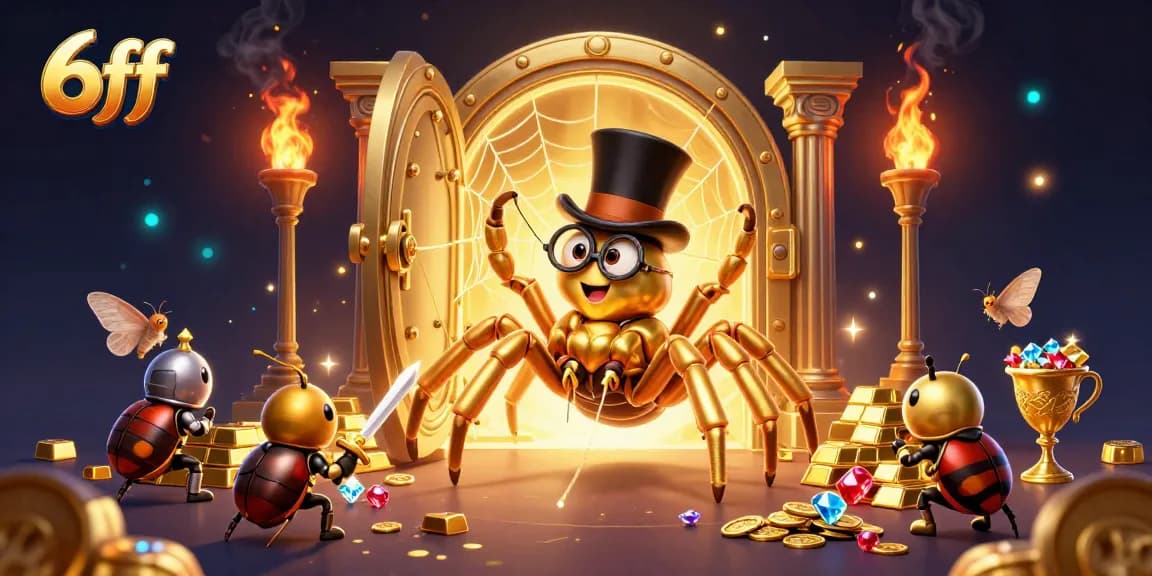 Engage in 6ff casino thrills with giant tarantula and brave beetle in dynamic scene!