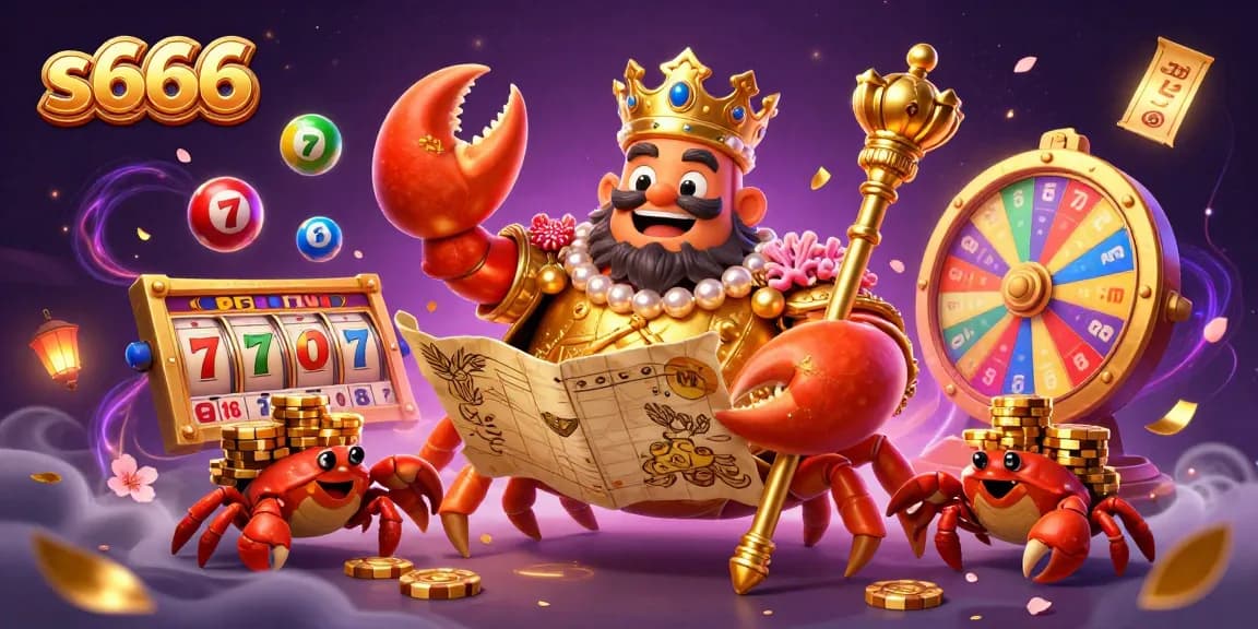 Engage in thrilling gameplay at s666 with a majestic golden crab emperor and vibrant casino elements.