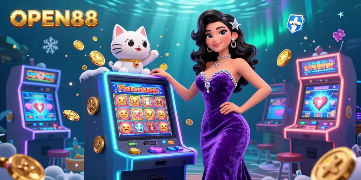 Experience the excitement of OPEN88 with a glamorous jackpot scene featuring vibrant gaming elements.