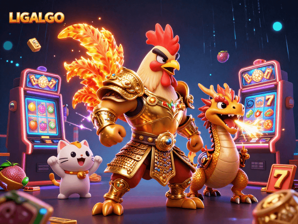 LIGALGO offers a vibrant gaming atmosphere with intricate slot elements and dynamic characters.