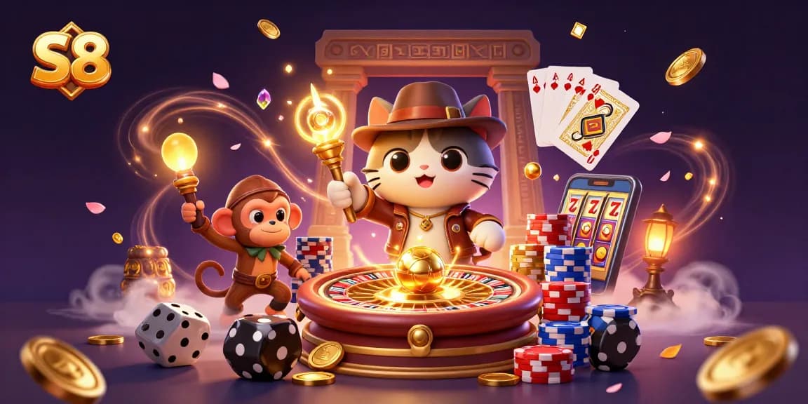 Experience the thrilling S8 casino adventure with an explorer cat discovering treasures!