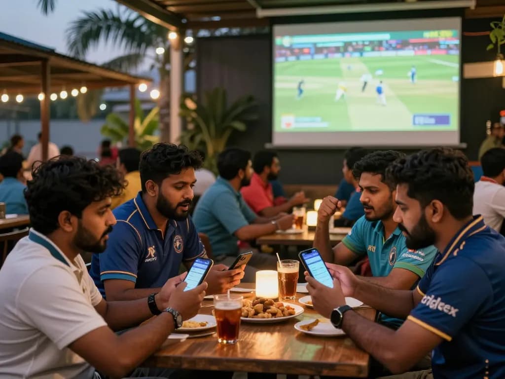 Fans enjoy cricket betting on Crickex app while watching live match outdoors.
