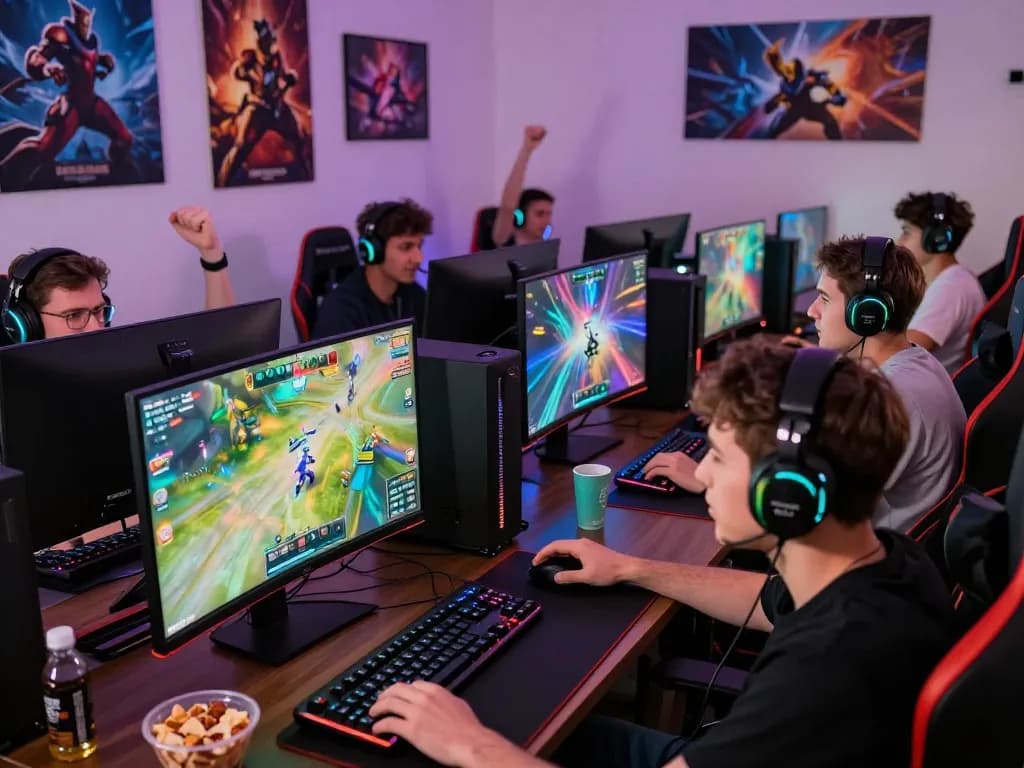 Dynamic gaming scene showcasing mantra88 players immersed in competitive online gaming.