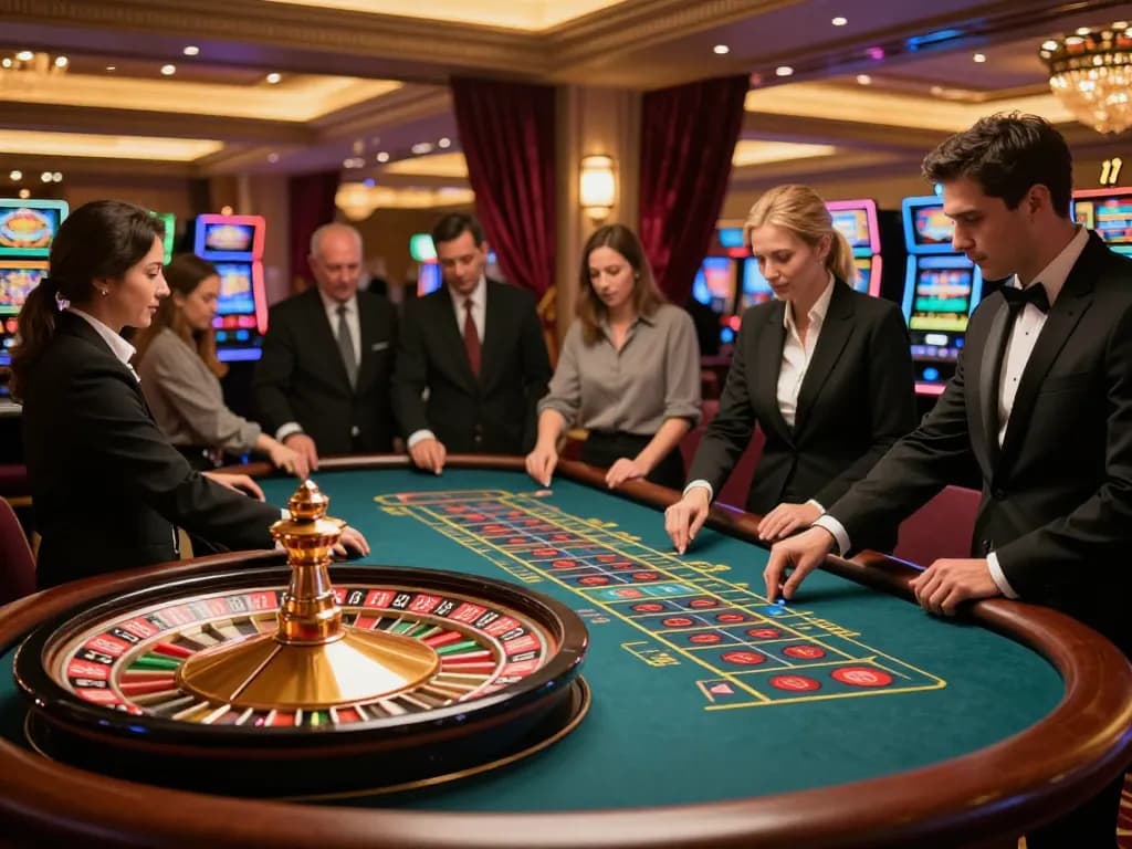UG DEWA players placing strategic bets at an elegant roulette table in a premium casino setting