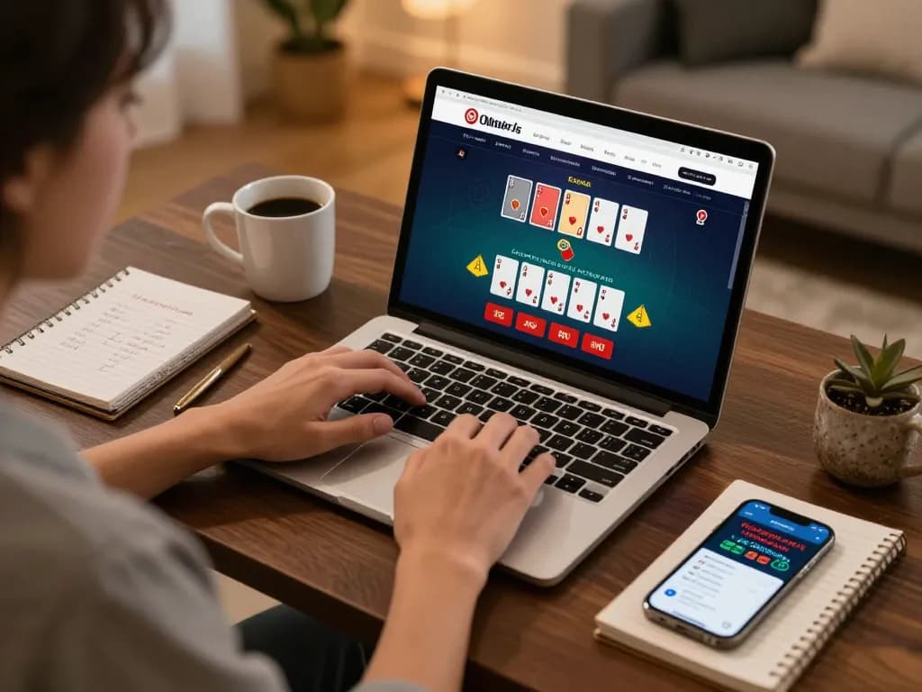 Engaging in a blackjack game on fabet while analyzing strategies and options at home