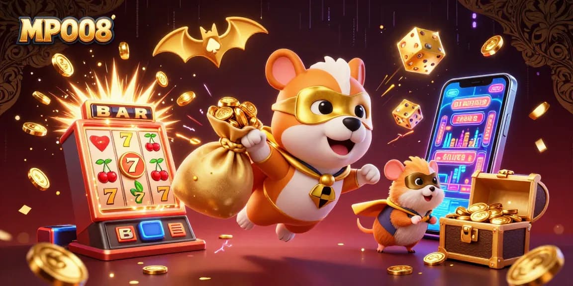 Experience jackpot thrills with MPO08 as our superhero dog flies through a dynamic casino scene!