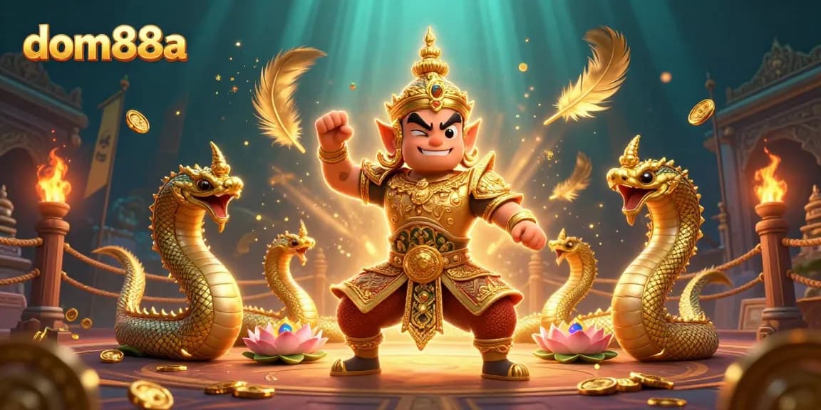 Experience the thrilling games at dom88a with a lively scene featuring a temple guardian and gold coins.