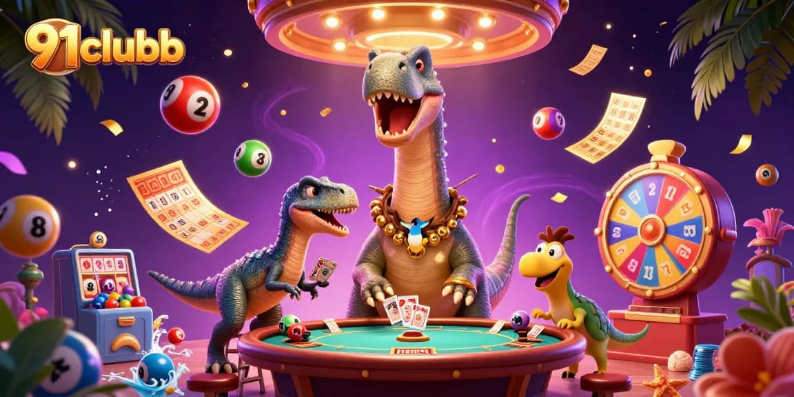 Experience the excitement of 91clubb with a vibrant casino-themed 3D digital illustration.