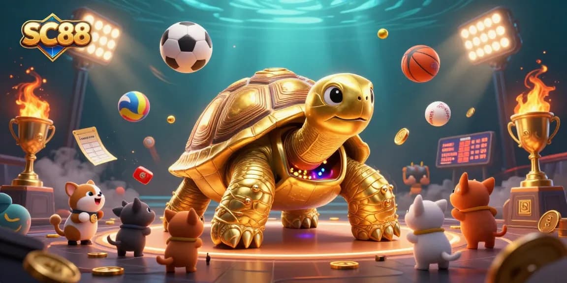 Experience thrilling wins at SC88 with a vibrant scene of playful gambling activities and gold coins.