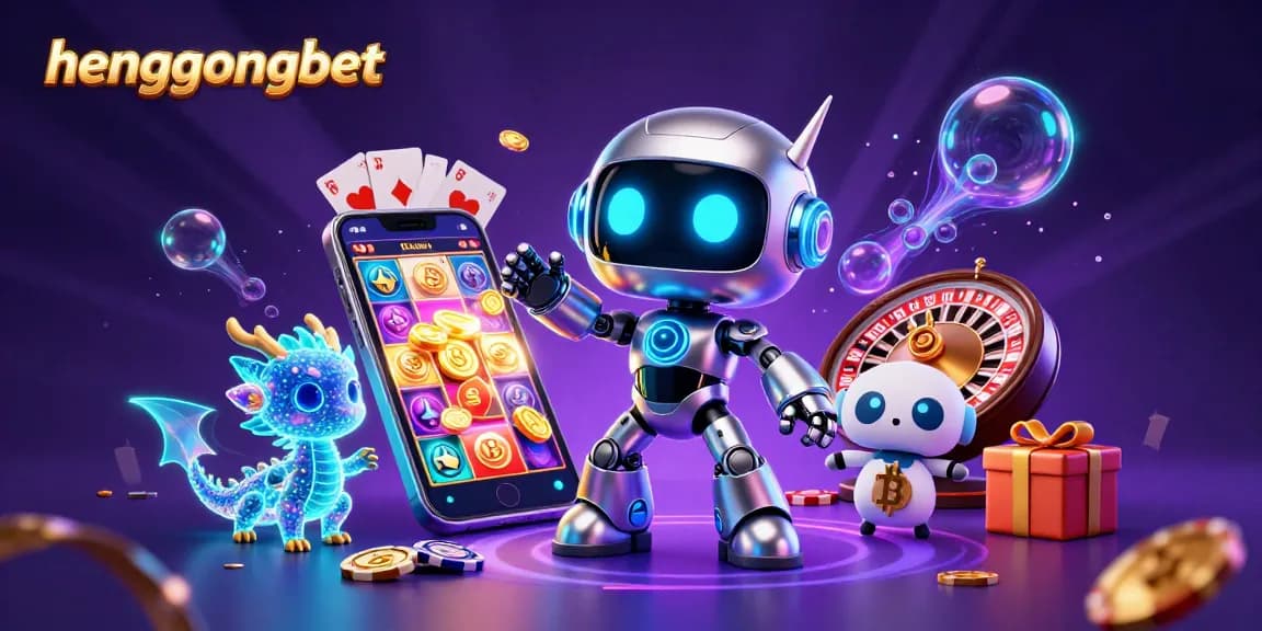 Experience the excitement of hengongbet with a vibrant 3D illustration featuring a cyberpunk mascot and gaming elements.