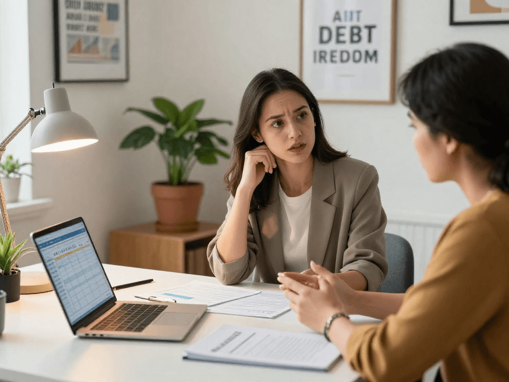 Consultation at credit-consolidation.ca office discussing debt relief strategies for Canadians