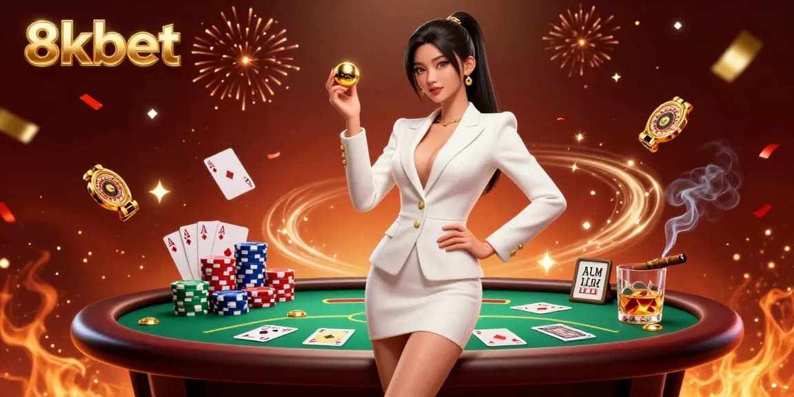 Engage with the stunning 8xbet experience featuring a glamorous Asian woman in a high-fashion casino setting.