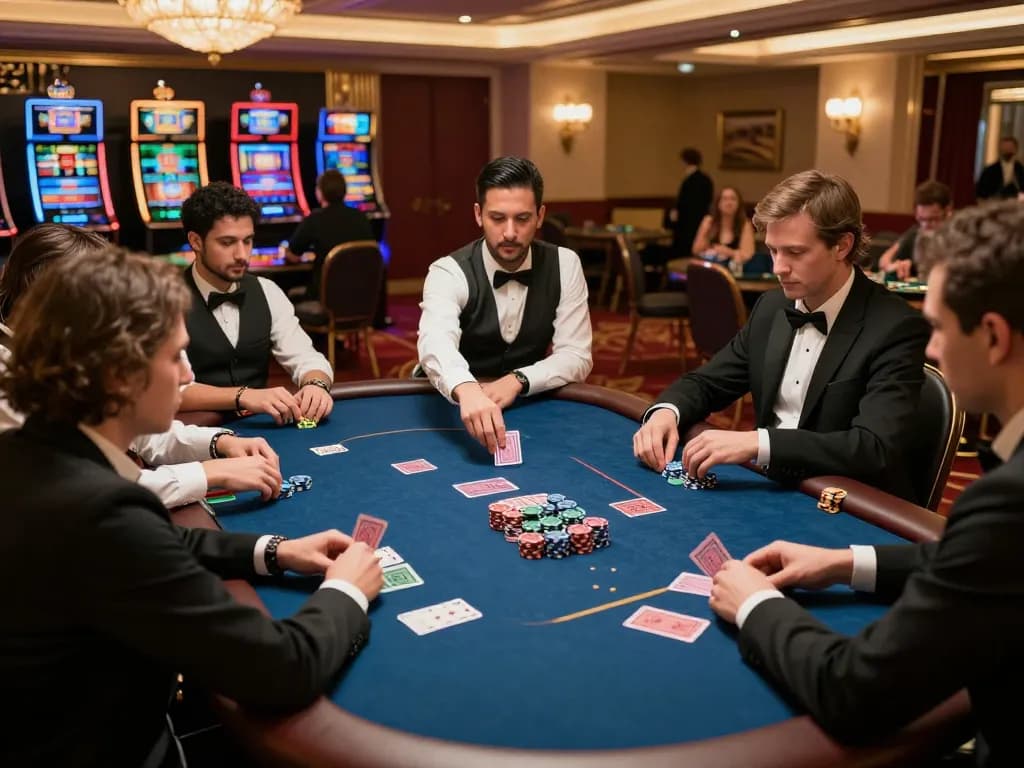 KADAL 778 poker players deeply engaged in an intense game, highlighting their strategy and excitement.