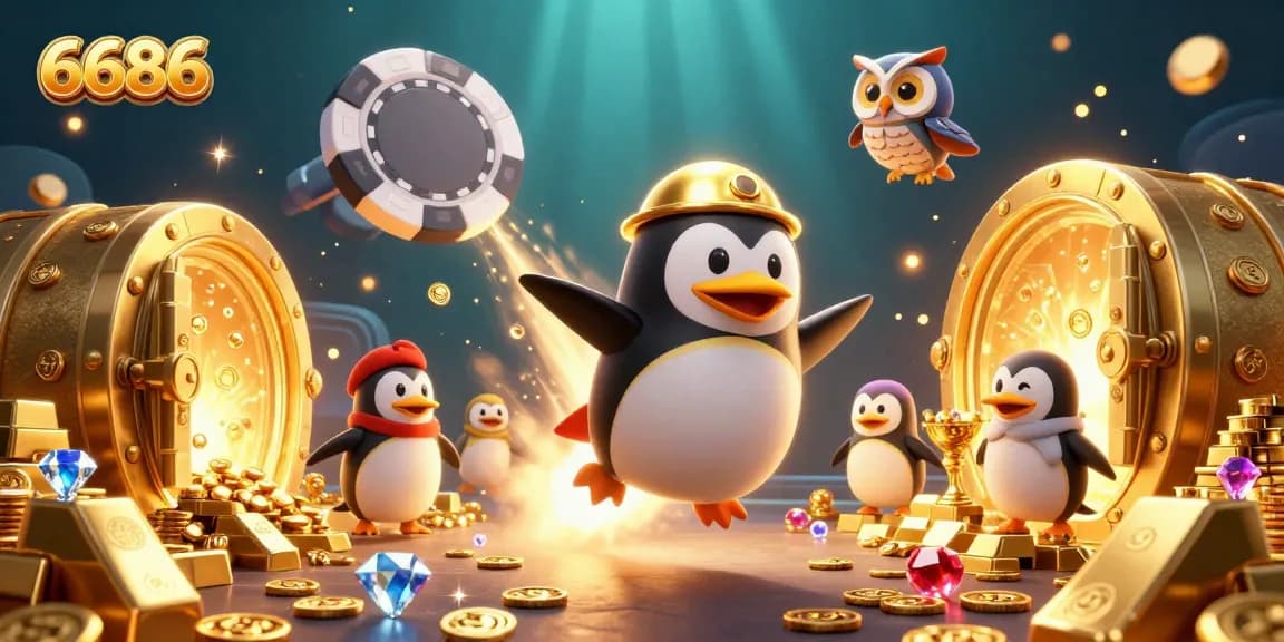 Experience thrilling gambling with 6686 as a golden penguin blasts toward a casino in space!