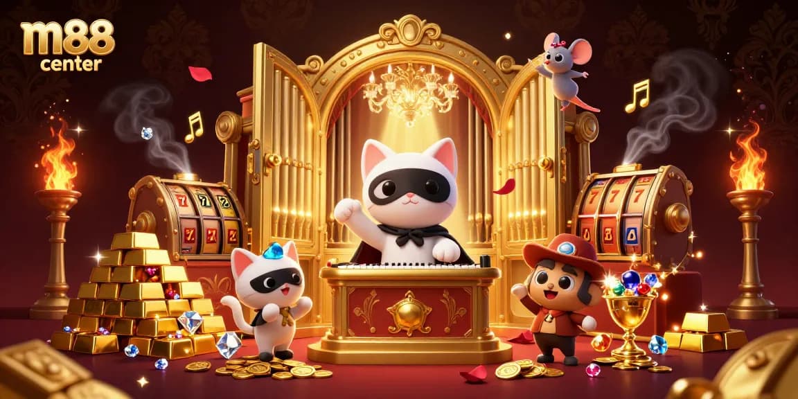 Win big at m88 center with an exciting casino scene featuring a phantom cat and treasure