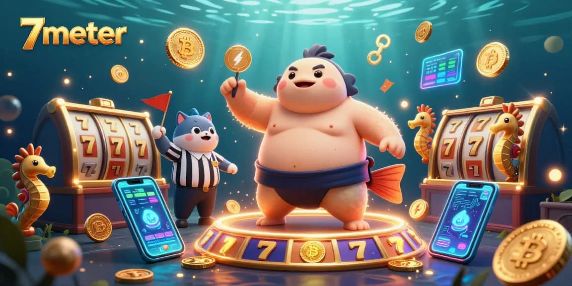 Engage with 7meter slots featuring an underwater jackpot scene with a fugu mascot.