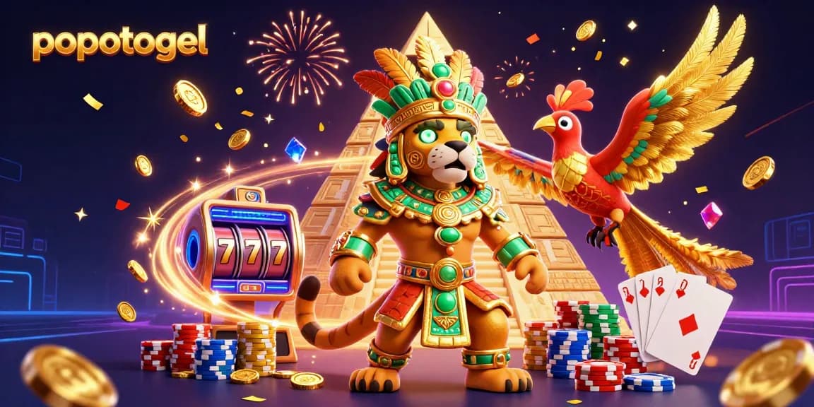 Experience thrilling gameplay with popotogel's vibrant casino scene featuring dynamic slot reels and colorful poker chips.