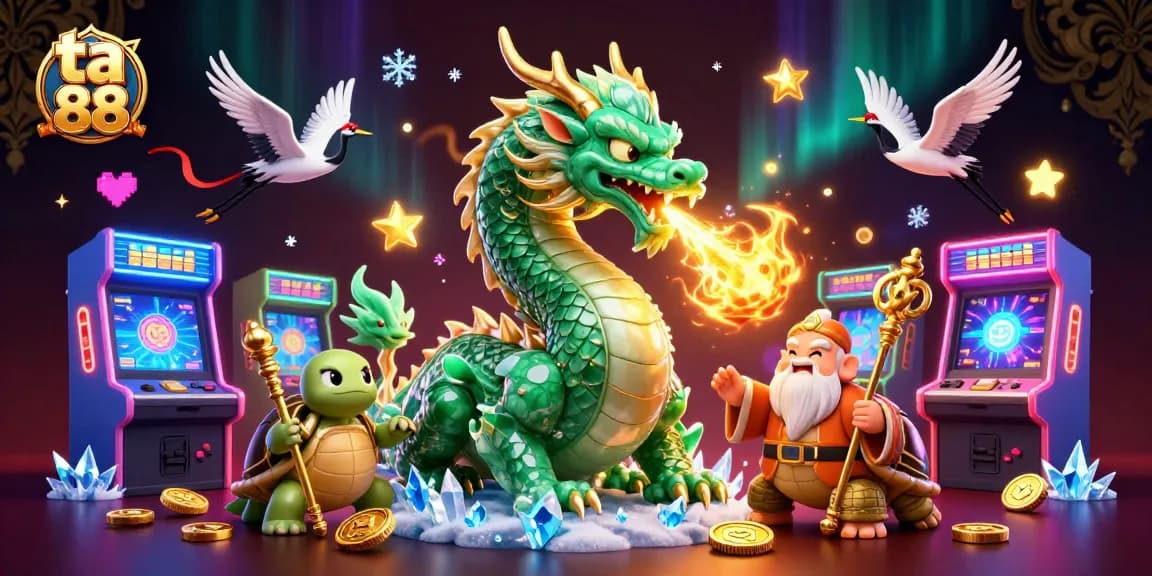 Experience the thrilling adventure of ta 88 as a jade dragon breathes fire amidst vibrant casino elements.