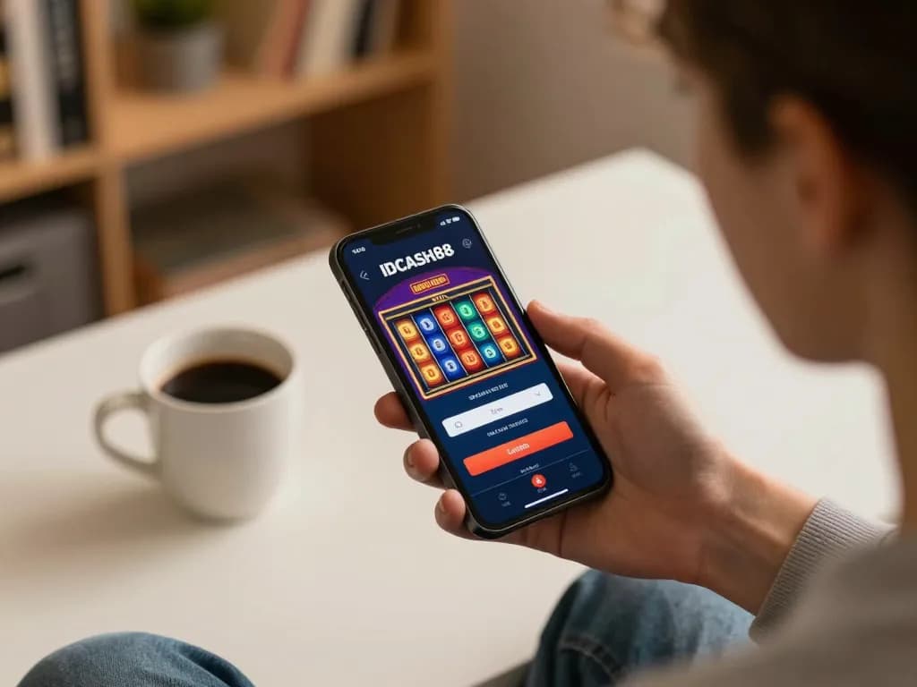 Experience thrilling gameplay with IDCASH88 Login on your smartphone in a cozy gaming corner.