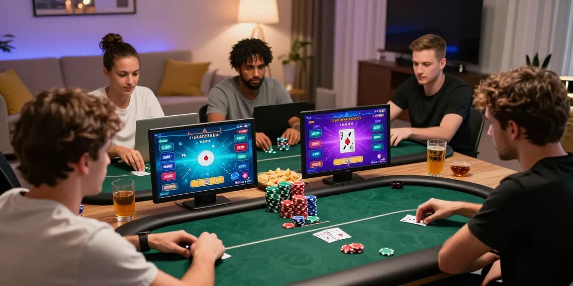 Situs Poker Uang Asli Dewapoker players enjoying an engaging online poker game with vibrant digital interactions.