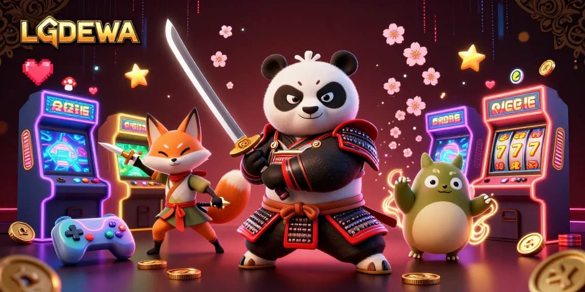 Engage with LGODEWA's thrilling gaming world featuring samurai panda, ninja fox, and tanuki.