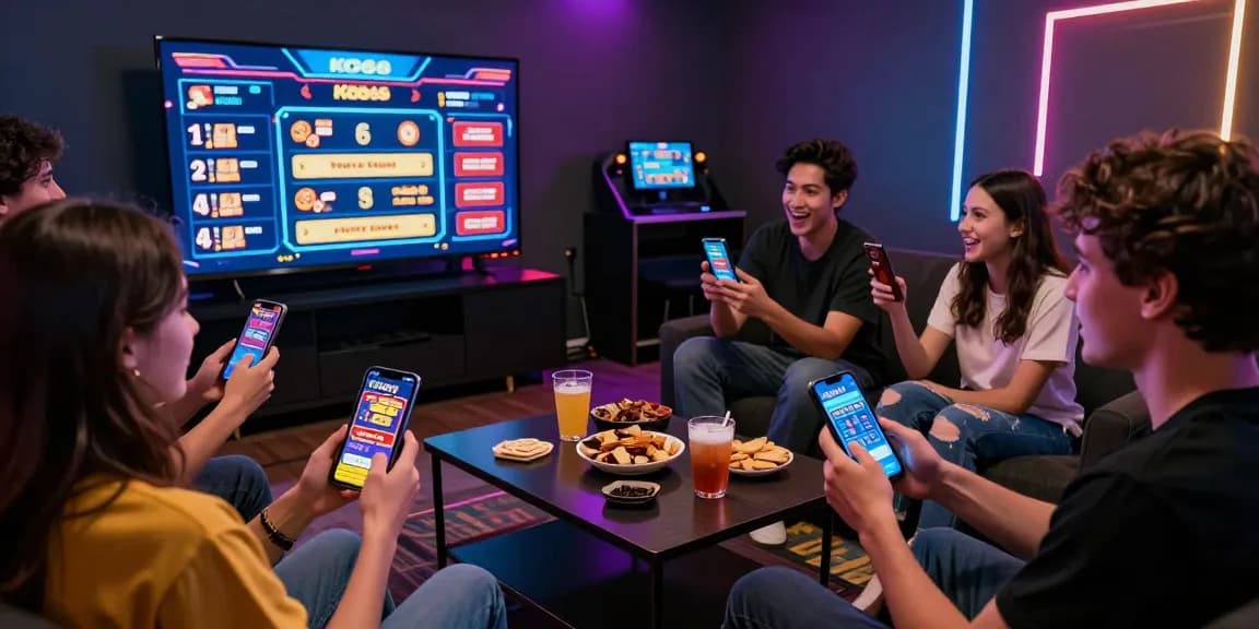 Friends enjoying online casino games with KO66 app in a vibrant gaming atmosphere