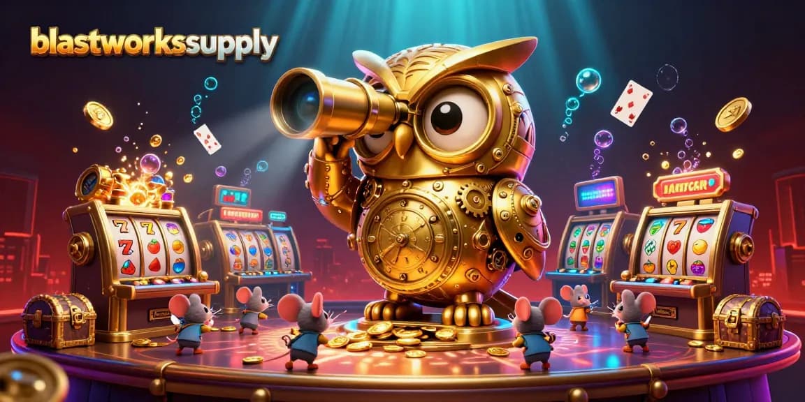 Experience fun gaming with blastworkssupply at a vibrant casino featuring animated characters and treasures.