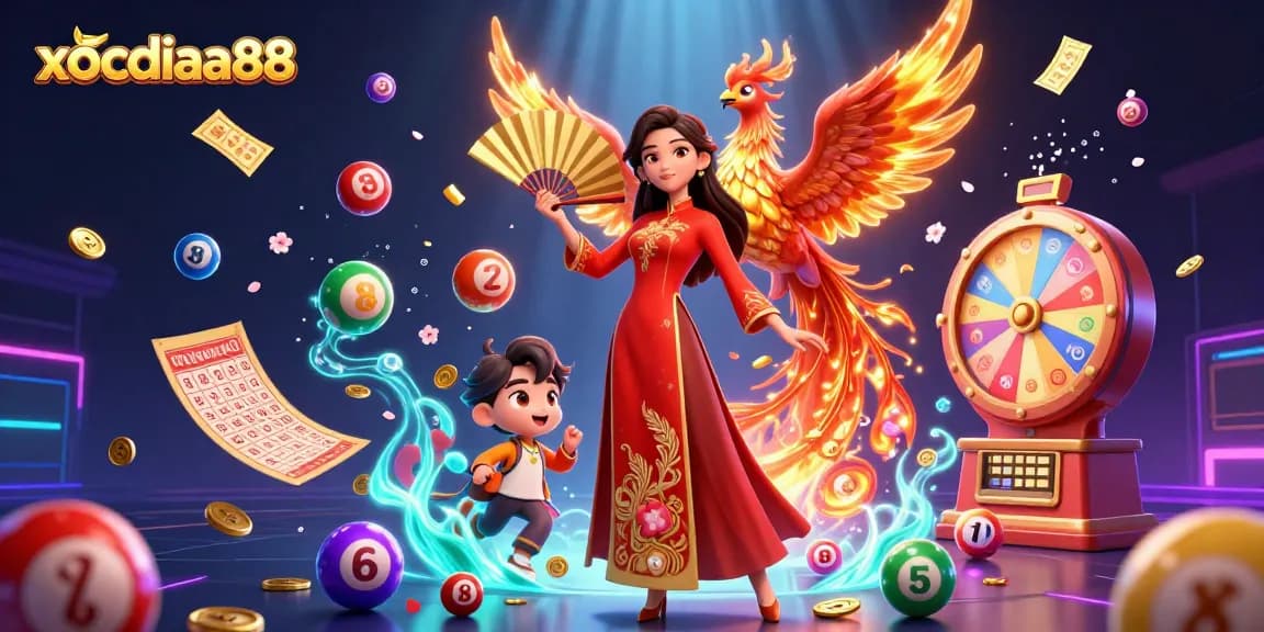 Xocdiaa88 offers a vibrant online gambling experience with thrilling lottery elements and engaging character art.
