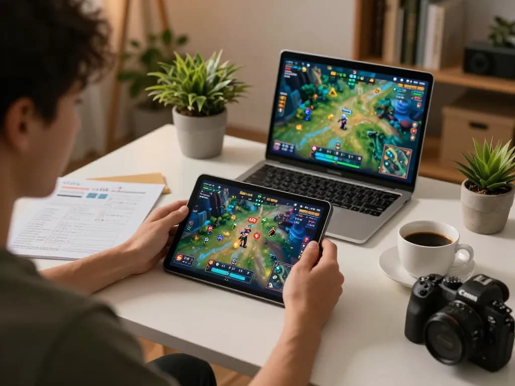 Engaging in Game bài nổ hũ on tablet while surrounded by strategy notes enhances the gaming experience.