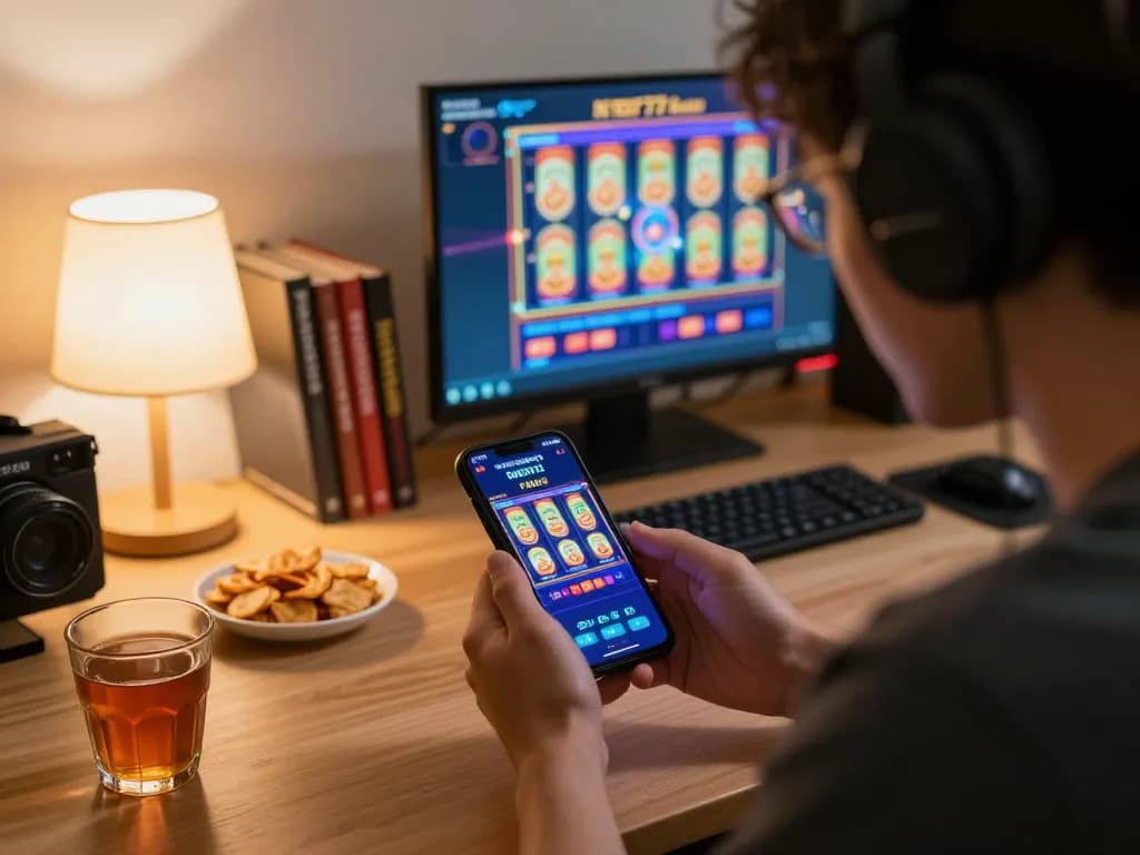 Engaged player with nego77 daftar on mobile casino app during exciting gaming session