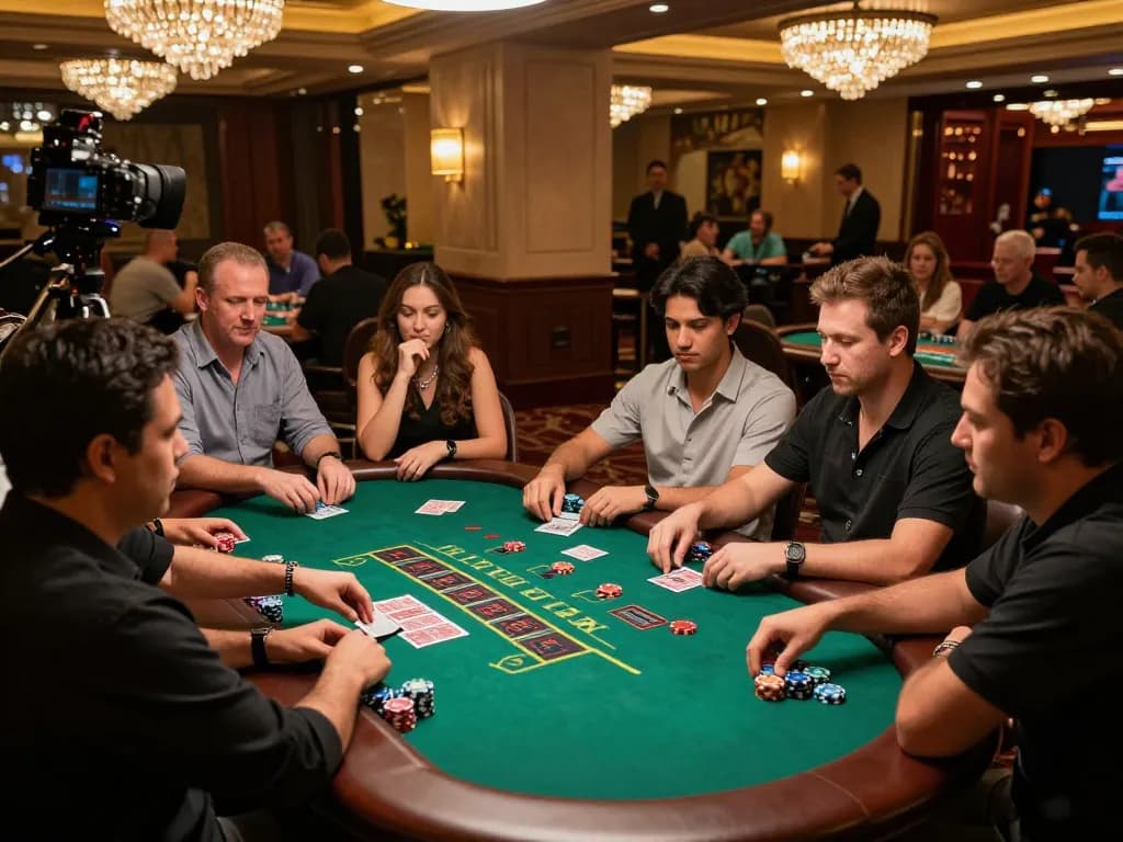 Engaging scene of players at a live blackjack table enjoying RTP Live gaming in an upscale casino environment.